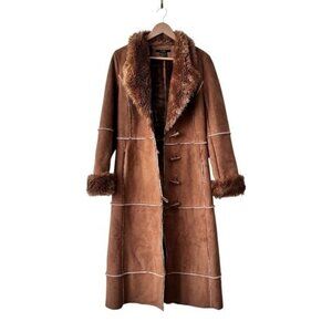 RARE Zara Penny Lane Afghan Contrasting Faux Suede and Shearling Long Coat M